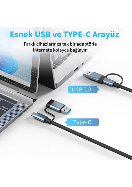 IUTP-03TX USB 3.0 3 Portlu Hub ve Gigabit Ethernet Adaptörü | 10GBPS Veri Aktarımı | RJ45 1000MBPS | Type-C 3.1 | Bilgisayar, Notebook, Tablet ve Cep Telefonu Uyumlu | Isıya Dayanıklı Yapı