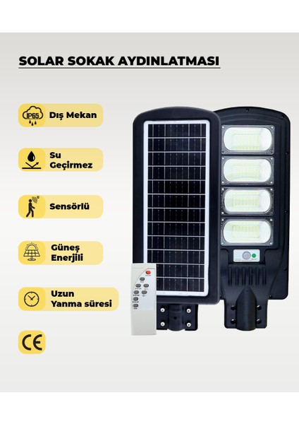 200W Solar Sokak Aydınlatması Beyaz Işık