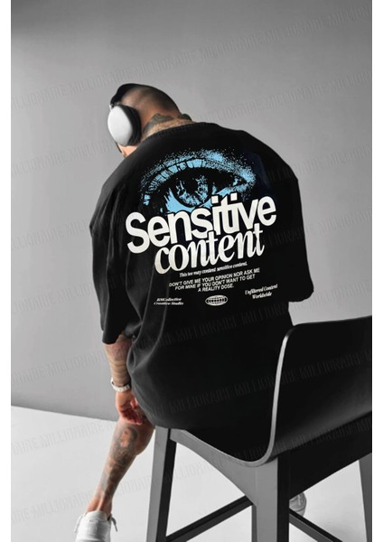 Erkek Siyah Göz Baskılı Sensitive Oversize Fit Bol Geniş Kalıp Salaş Kesim T-Shirt