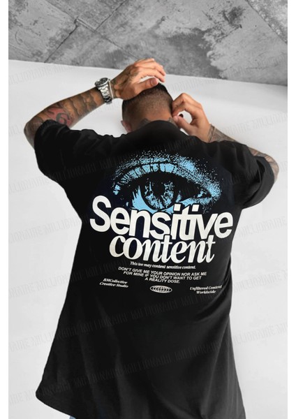 Erkek Siyah Göz Baskılı Sensitive Oversize Fit Bol Geniş Kalıp Salaş Kesim T-Shirt fiyatları