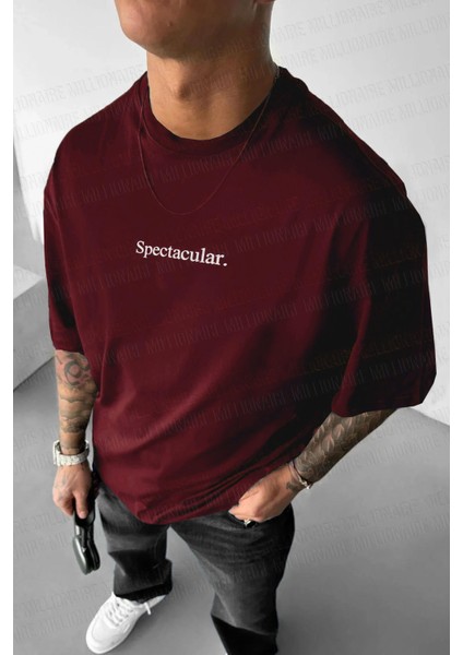 Erkek Bordo Spectacular Oversize Salas T-Shirt