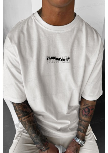 Erkek Ekru Beyaz Different Oversize Fit Bol Geniş Kalıp Salaş Kesim T-Shirt fiyatları