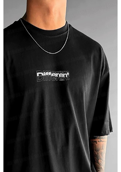 Erkek Siyah Different Oversize Fit Bol Geniş Kalıp Salaş Kesim T-Shirt
