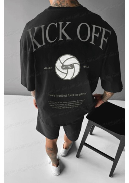 Erkek Siyah Kick Off Oversize Fit Bol Geniş Kalıp Salaş Kesim T-Shirt