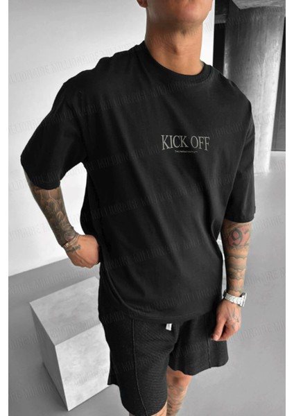Erkek Siyah Kick Off Oversize Fit Bol Geniş Kalıp Salaş Kesim T-Shirt modelleri