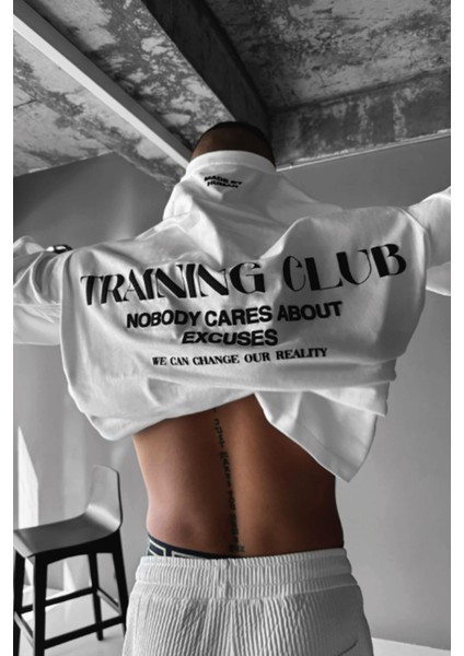 Erkek Ekru Beyaz Training Club Oversize Fit Bol Geniş Kalıp Salaş Kesim T-Shirt