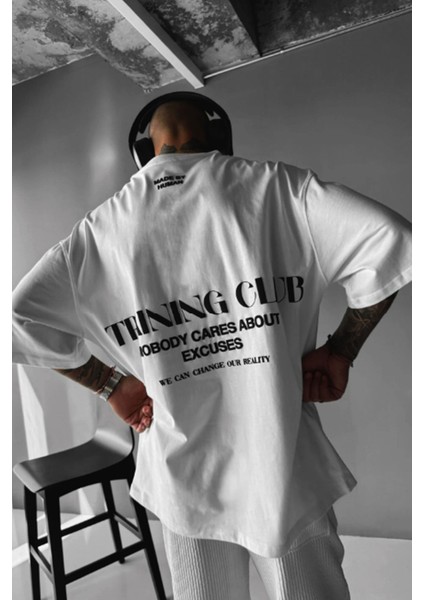 Erkek Ekru Beyaz Training Club Oversize Fit Bol Geniş Kalıp Salaş Kesim T-Shirt fiyatları