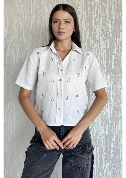 Kadın Nakışlı Keten Gömlek P-00017806 fiyatları