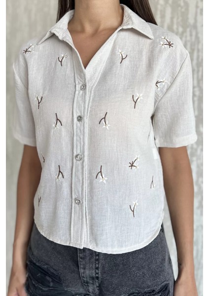 Kadın Nakışlı Keten Gömlek P-00017806 fırsatları