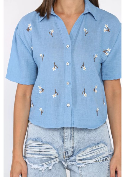 Kadın Nakışlı Keten Gömlek P-00017806 fırsatları