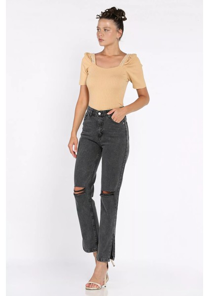 Yırtmaçlı Kadın Jean Kot Pantolon P-00017796
