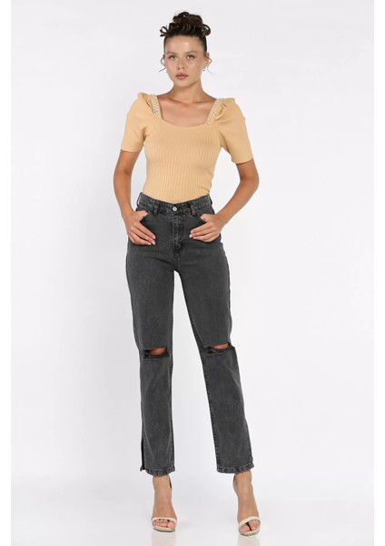Yırtmaçlı Kadın Jean Kot Pantolon P-00017796