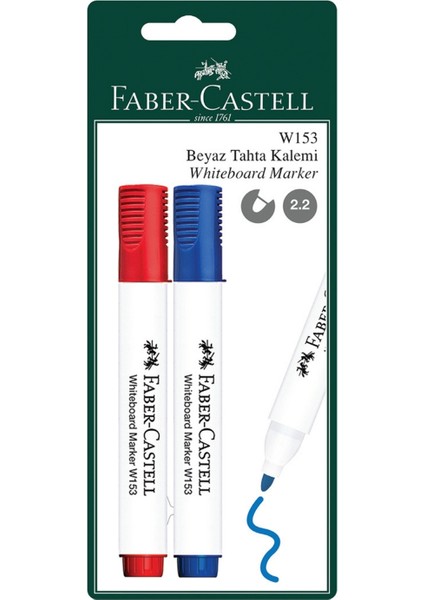 W153 Beyaz Tahta Kalemi 2'li Set, Mavi ve Kırmızı Renk,Kolay Silinir, Ergonomik Tasarım