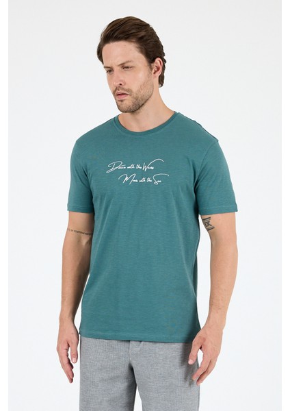 Erkek %100 Pamuk Bisiklet Yaka Kısa Kollu Baskılı T-Shirt Rahat ve Şık Günlük Erkek Tişört 0011