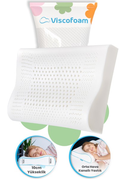 Hava Kanallı Ortopedik Boyun Destekli Yastık Visco Yastık 57x37x10-7cm