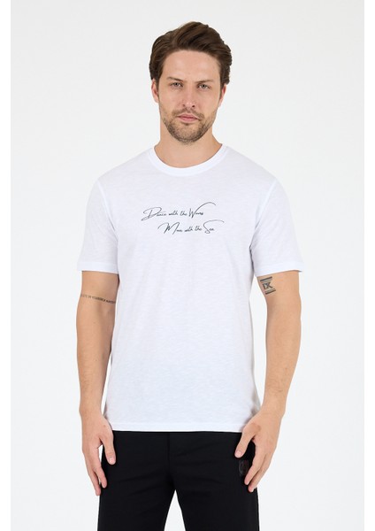 Erkek %100 Pamuk Bisiklet Yaka Kısa Kollu Baskılı T-Shirt Rahat ve Şık Günlük Erkek Tişört 0011