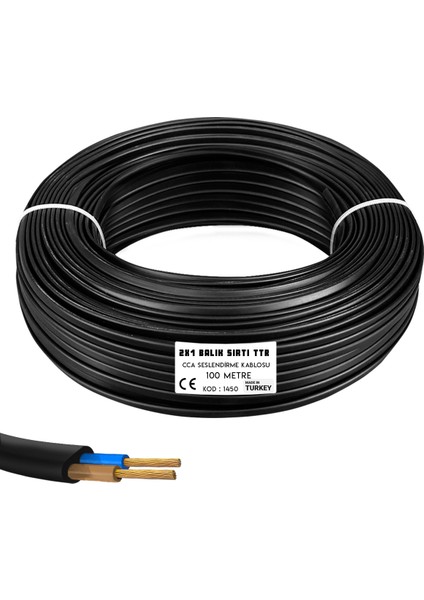2x1 Ttr Balık Sırtı Yassı Kablo Siyah 100MT BRK-1450