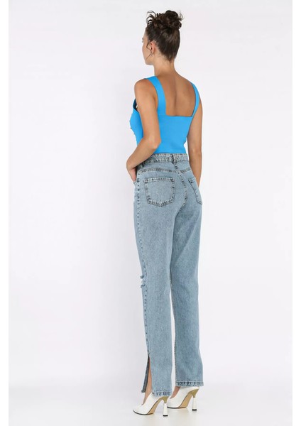Yırtmaçlı Kadın Jean Kot Pantolon P-00017796