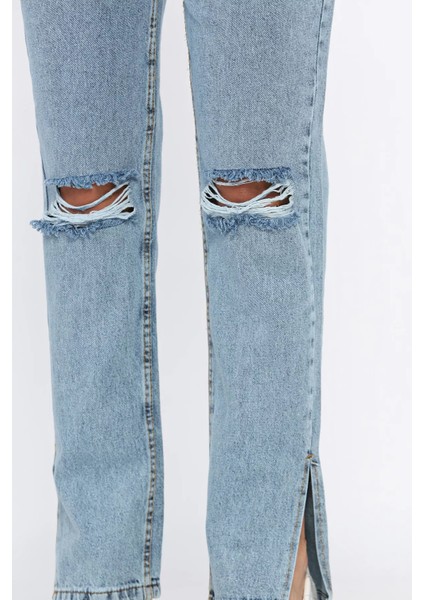 Yırtmaçlı Kadın Jean Kot Pantolon P-00017796