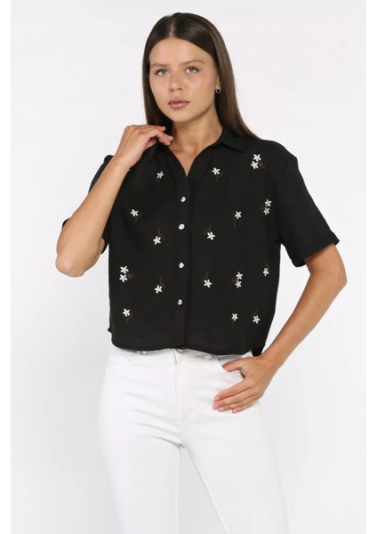 Kadın Nakışlı Keten Gömlek P-00017806