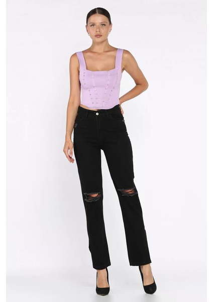 Yırtmaçlı Kadın Jean Kot Pantolon P-00017796