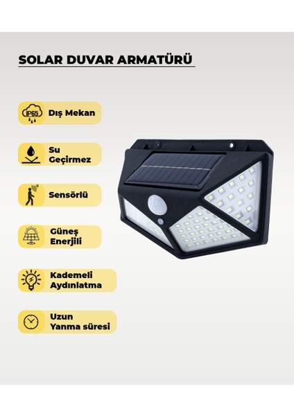 LED Solar Duvar Armatürü Beyaz Işık