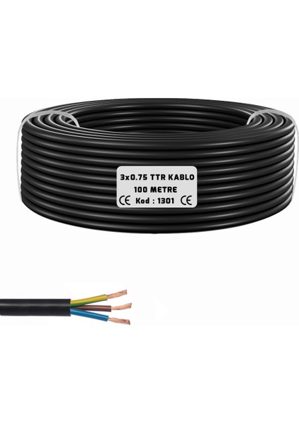 3x0.75 Ttr Seslendirme Kablosu Siyah 100MT BRK-375S