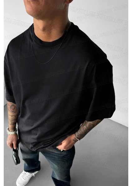 Erkek Siyah I Can Fly Oversize Fit Bol Geniş Kalıp Salaş Kesim T-Shirt modelleri