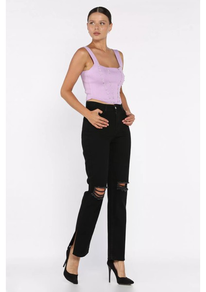 Yırtmaçlı Kadın Jean Kot Pantolon P-00017796