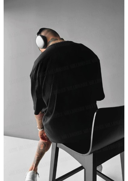 Erkek Siyah Survive Oversize Fit Bol Geniş Kalıp Salaş Kesim T-Shirt fiyatları