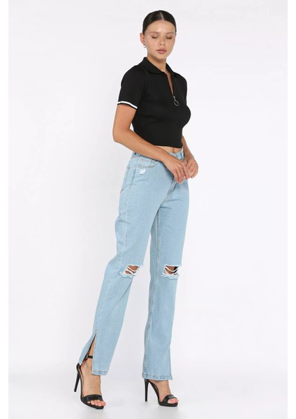 Yırtmaçlı Kadın Jean Kot Pantolon P-00017796
