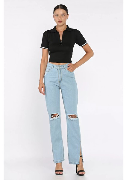 Yırtmaçlı Kadın Jean Kot Pantolon P-00017796 fiyatları