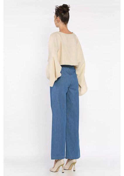 Kadın Bel Lastikli Yüksek Bel Palazzo Jean Kot Pantolon P-00017803 modelleri