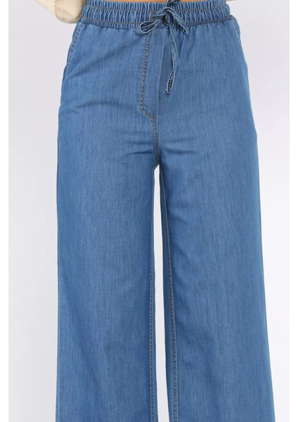 Kadın Bel Lastikli Yüksek Bel Palazzo Jean Kot Pantolon P-00017803 fırsatları