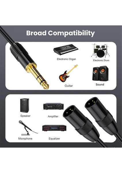6.35MM Trs Erkek Fiş 2 Çift Xlr Erkek Mikrofon Stereo Dengesiz Ses Dönüştürücü Adaptör Y Bölünmüş Kablo Kordon-C (Yurt Dışından) fiyatları