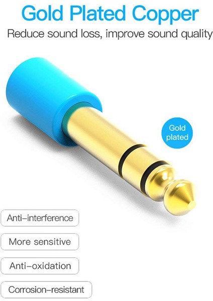 6.5mm 6.35MM 1/4 Inç Erkek - 3.5mm 1/8 Inç Dişi Jack Stereo Kulaklık Aux Kablosu Gitar Fişi Amplifikatör Jakı Mix Kulaklık Hoparlör Ahize Mıc Için Ses Adaptörü Fişi (Mavi) (Yurt Dışından) fiyatları