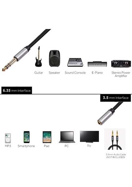 Ses Adaptörü 6.35MM 1/4 Erkek - 3.5mm 1/8 Dişi Stereo Jak Amfiler, Gitar, Klavye Piyano, Ev Sineması Için 150CM (Yurt Dışından) indirimleri