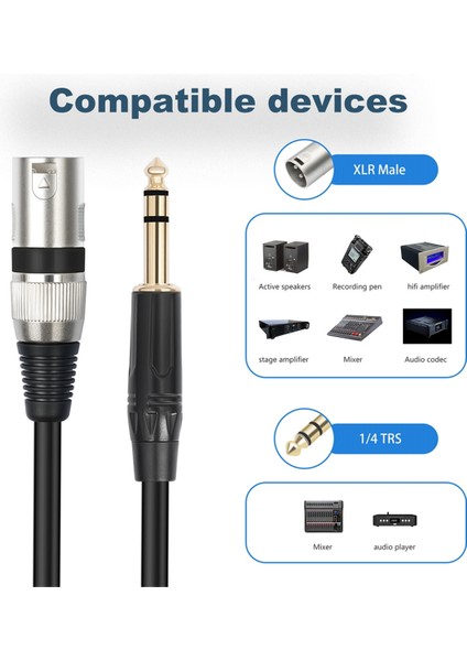 1/4 Inç - Xlr Erkek Dengeli Sinyal Bağlantı Kablosu 6,35 mm - Xlr Yama Kablosu Mikrofon Dengeli Kablo 100 cm (Yurt Dışından)