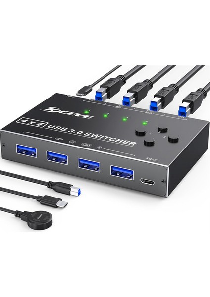 Kceve USB 3.0 Anahtarı 4 Bilgisayar, 4 Port USB Anahtarı Seçici Klavye Fare Anahtarı Yazıcı Paylaşıcı (Yurt Dışından)