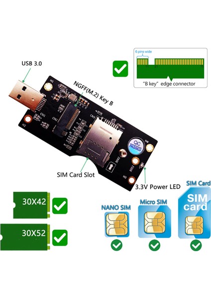 Ngff M.2 Anahtar B - USB 3.0 Adaptör Genişletme Kartı Wwan/lte 3g/4g/5g Modül Desteği Için Sım 8pin Kart Yuvası ile M.2 (Yurt Dışından) modelleri