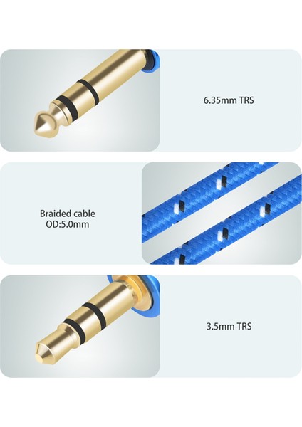 3,5 Mm'den 6,35 Mm'ye Adaptör Aux Kablosu Mikser Amplifikatör Altın Kaplama 3,5 Jak'tan 6,5 Jak'a Aux Cabo Erkek'ten Erkek'e 300 cm (Yurt Dışından)