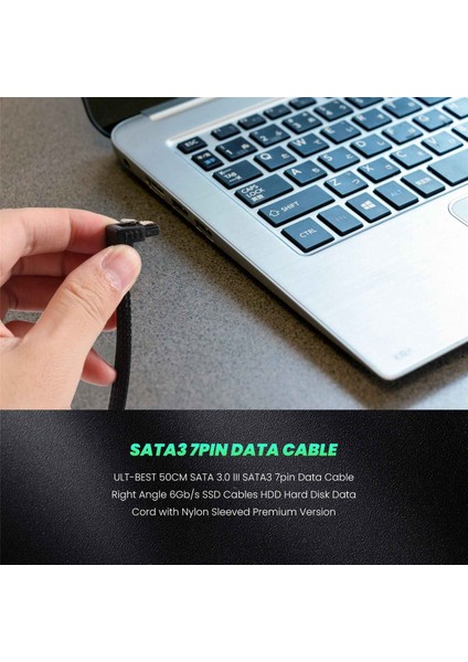 50CM Sata 3.0 Iıı Sata3 7pin Veri Kablosu Dik Açı 6gb/s SSD Kabloları HDD Sabit Disk Veri Kablosu Naylon Kılıflı (Siyah) (Yurt Dışından) fiyatları