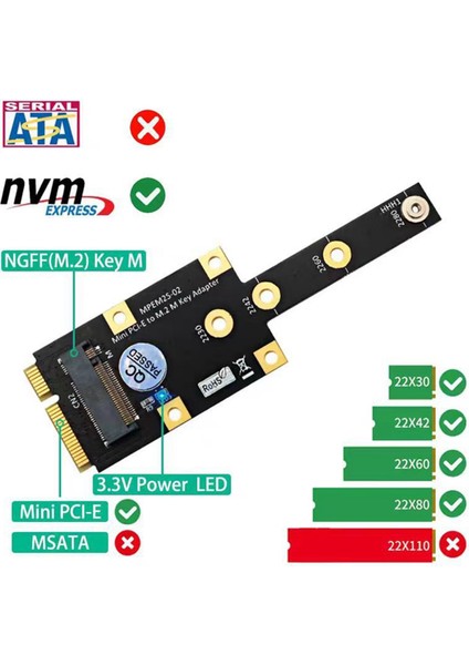 Nvme Ssd'den Mını Pcı-E Adaptör Kartına M.2 Ngff Nvme Key M'den Mını Pcıe Çok Işlevli Modüle (Yurt Dışından) modelleri