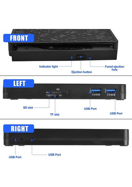 Harici DVD Sürücü, Usb3.0/type-C DVD CD Rom +/-Rw Oynatıcı Dizüstü Bilgisayar Için, 2 Usb3.0 Portlu Optik Disk Yazıcı, Sd/tf Portu (Yurt Dışından) modelleri