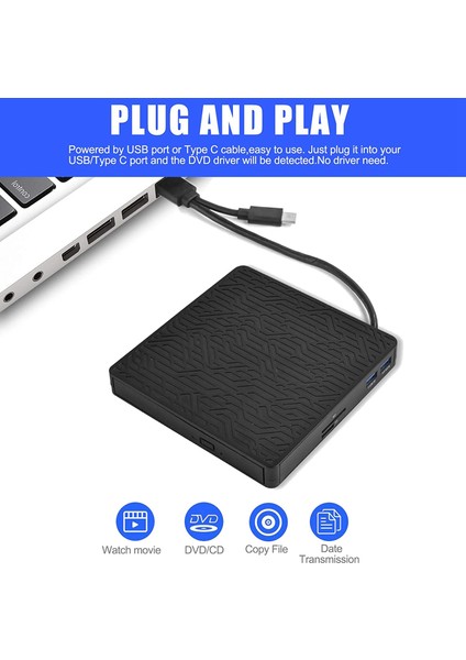 Harici DVD Sürücü, Usb3.0/type-C DVD CD Rom +/-Rw Oynatıcı Dizüstü Bilgisayar Için, 2 Usb3.0 Portlu Optik Disk Yazıcı, Sd/tf Portu (Yurt Dışından) indirimleri