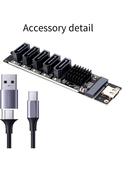 Adaptör Kartı Type-C'den Sata'ya 5 Portlu Sata3 6gbps USB10G Genişletme Adaptör Kartı JM575+JMS580 (Yurt Dışından) modelleri