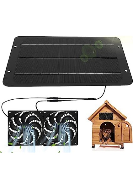 Güneş Paneli Fan Kiti, Sera Için 10W 12V Güneş Fanı, Akalar Için 31,5 Inç Kablolu Güneş Paneliyle Çalışan Çift Fan (Yurt Dışından)