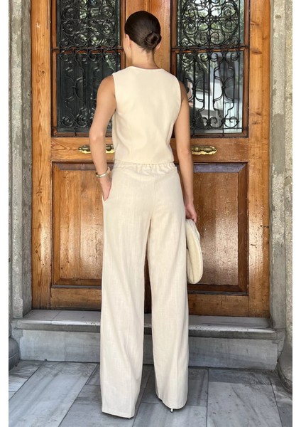 Kadın Astarlı Yelek Pantolon Ikili Keten Takım P-00017789 modelleri