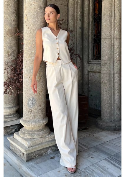 Kadın Astarlı Yelek Pantolon Ikili Keten Takım P-00017789 fiyatları