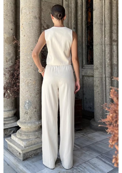 Kadın Astarlı Yelek Pantolon Ikili Keten Takım P-00017789 modelleri